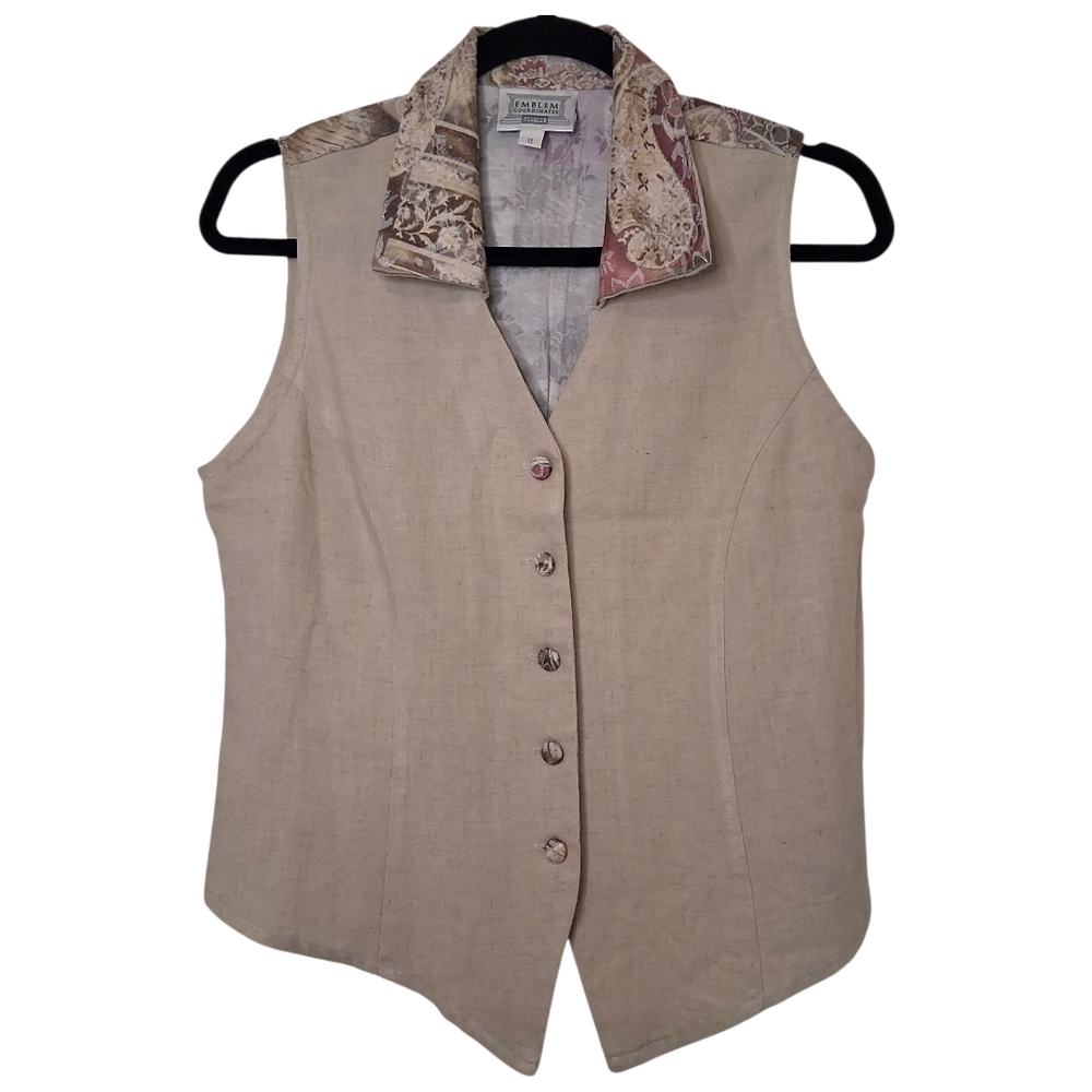 Vintage Emblem Coordinates Petites Linen Blend Paisley Vest Size 11